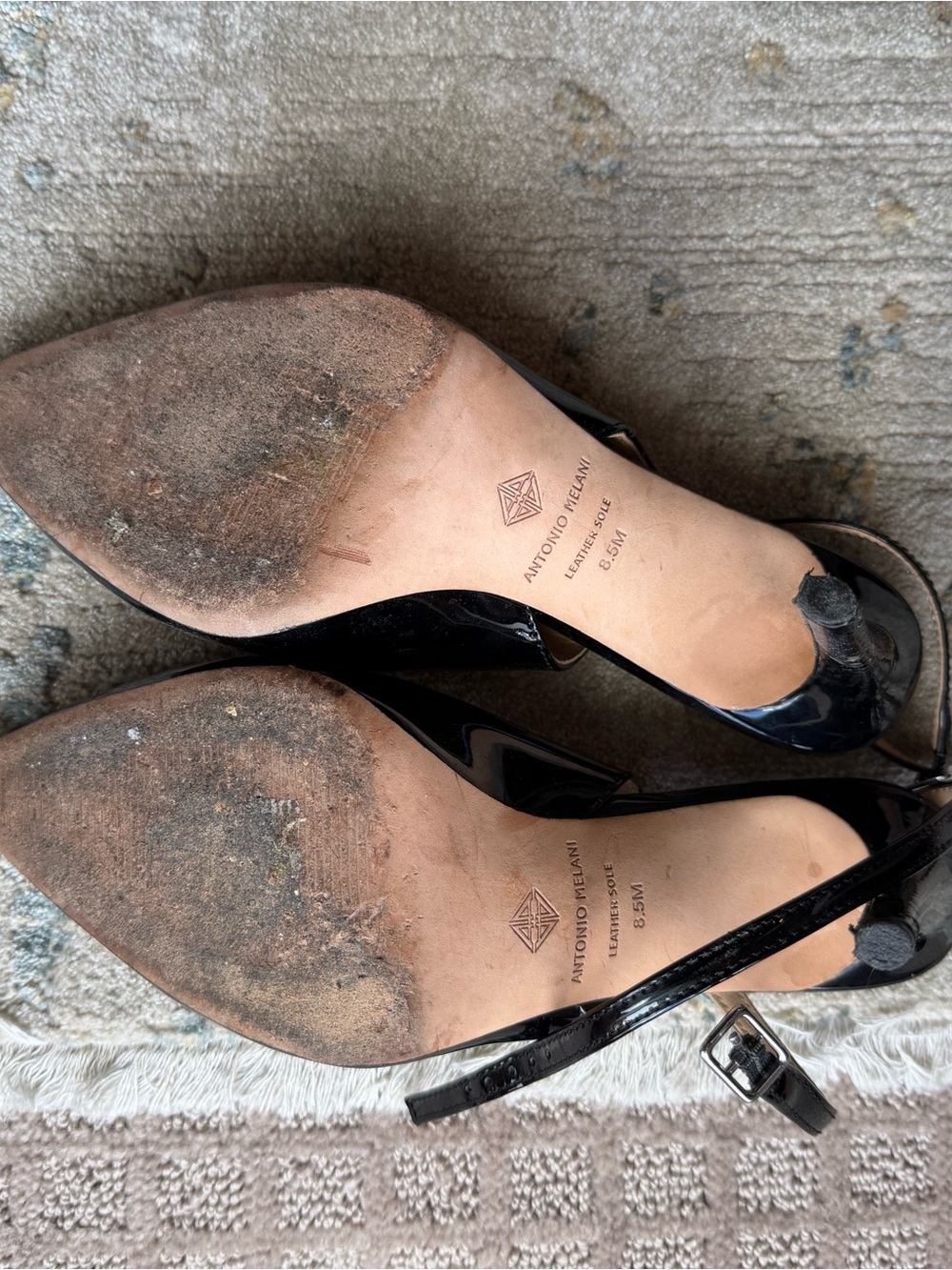 ANTONIO MELANI Black Patent Slingback Heels with Rhinestone Accent - Picture 2 of 3
